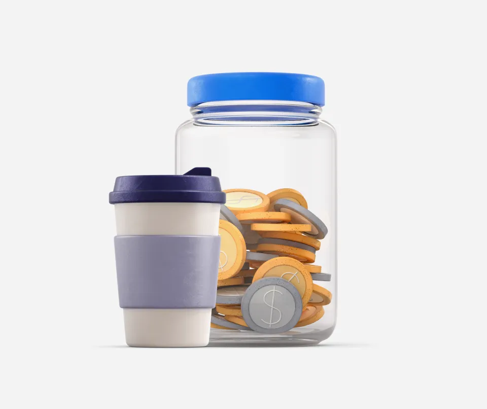 Coffee versus savings, an everyday round-ups illustration